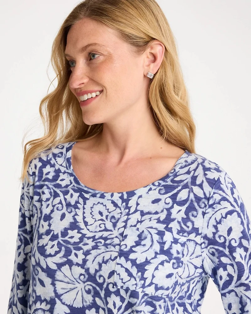 Printed Cotton Slub 3/4 Sleeve Tee