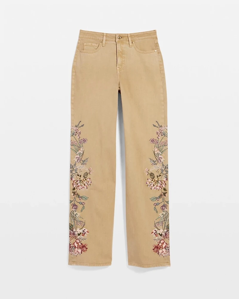 Embroidered High-Rise Wide-Leg Jeans