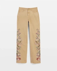 Embroidered High-Rise Wide-Leg Jeans