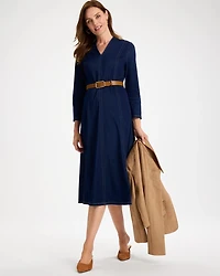 Knit Denim Seamed 3/4 Sleeve Dress