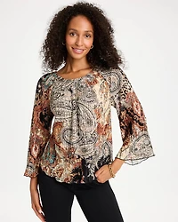 Printed Pleated Flare Sleeve Top
