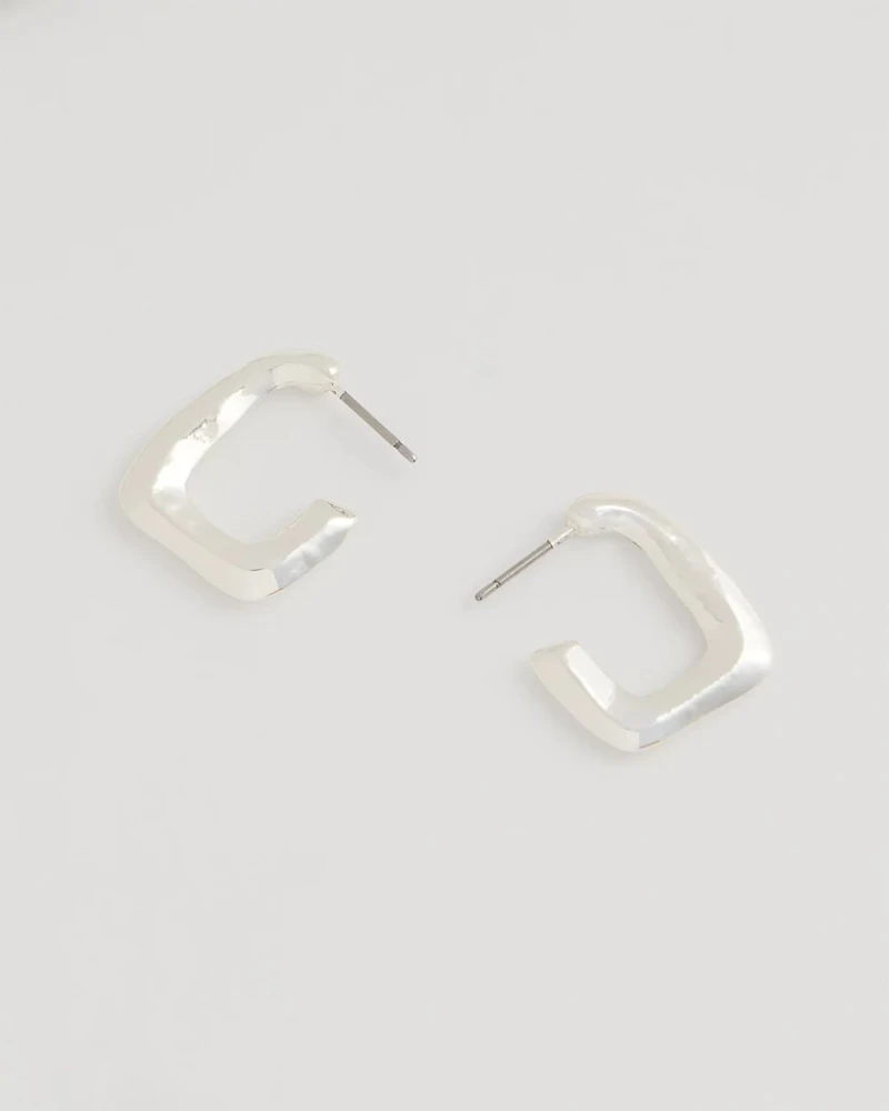 Mini Silvertone Square Earrings