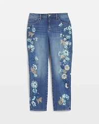 Girlfriend Butterfly Printed Cropped Jeans