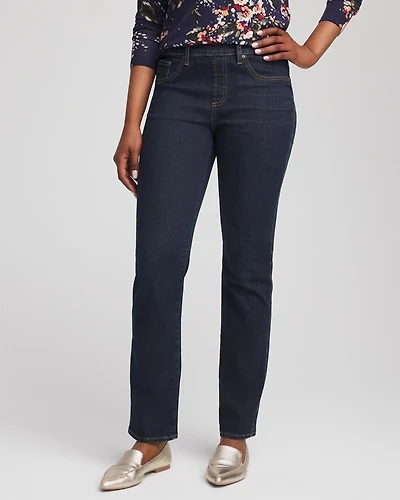 Dark Wash Pull-On Straight-Leg Jeans