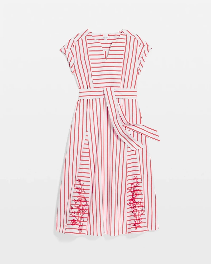 Embroidered Godet Striped Maxi Dress
