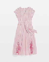 Embroidered Godet Striped Maxi Dress