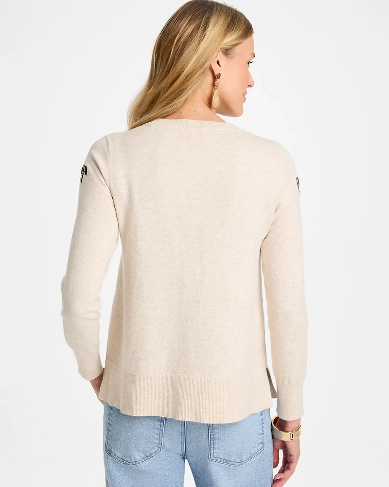 Zebra Embroidered Pullover Sweater