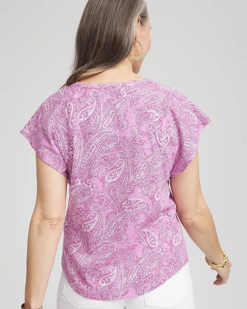 Paisley Slub Keyhole Neck Tee