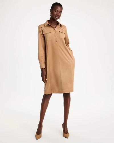 Faux Suede Long Sleeve Shirtdress