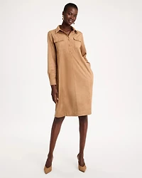 Faux Suede Long Sleeve Shirtdress