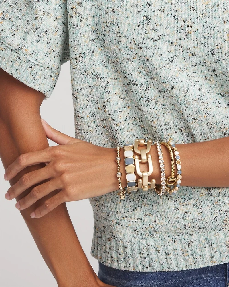 Goldtone Stone Square Stretch Bracelet