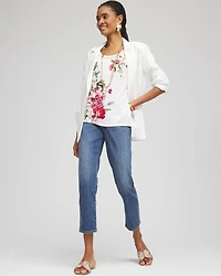 Floral Sweater Trim Linen Tee