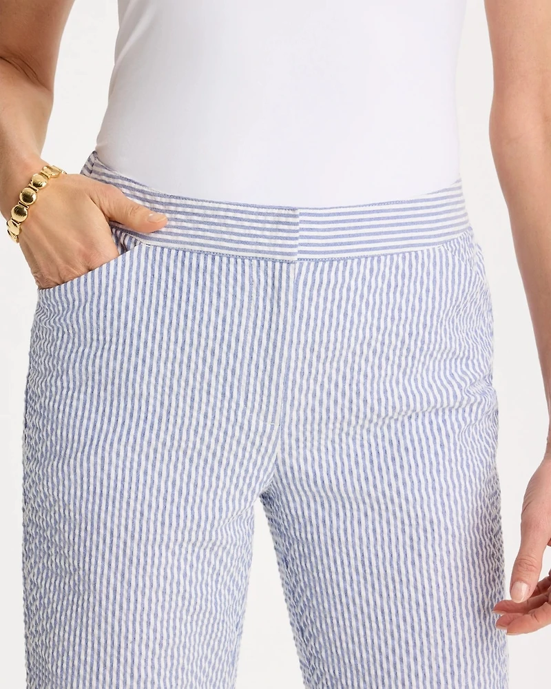 Petite Striped Seersucker Straight Ankle Pants