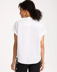 No Iron Linen Tie-Front Cap Sleeve Shirt