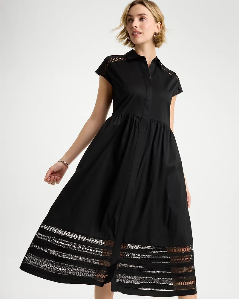 Lace Trim Midi Shirtdress