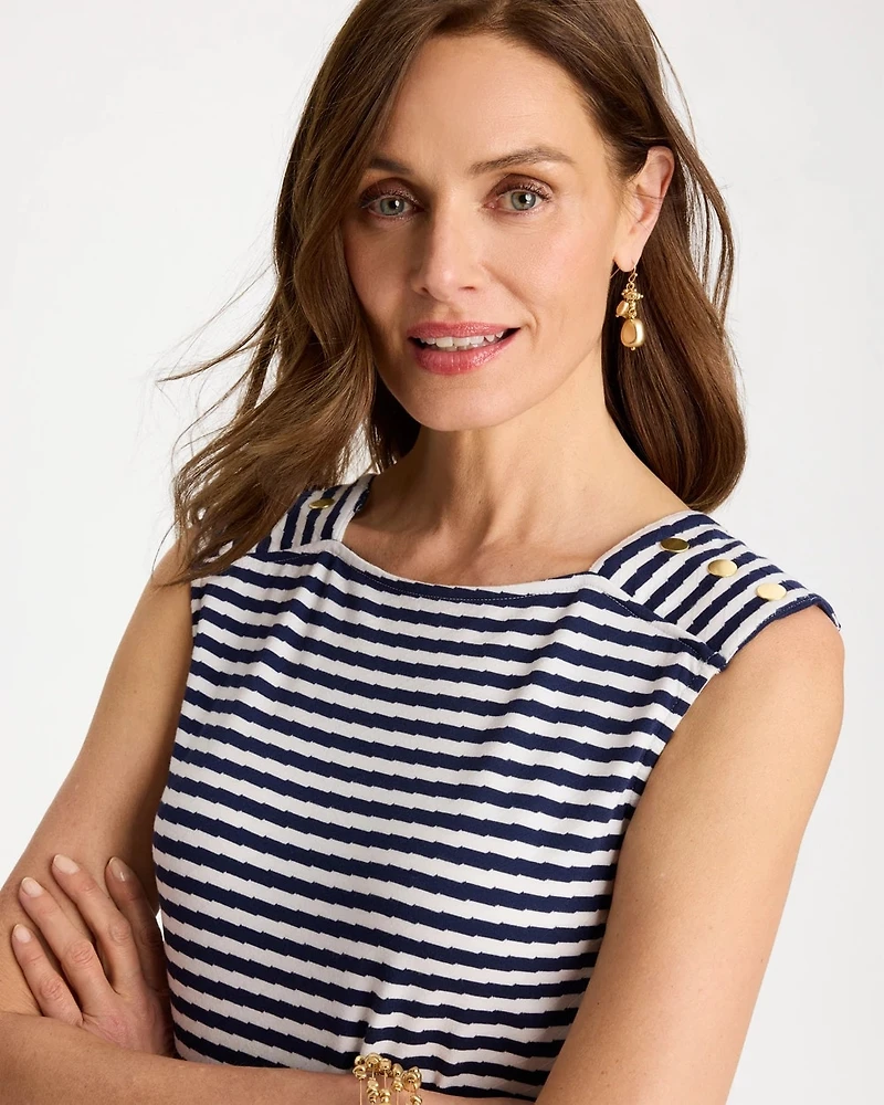 Cotton Striped Button Tee