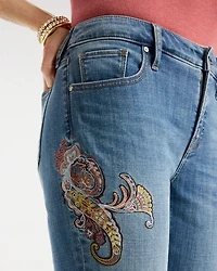 Girlfriend Slim Embroidered Ankle Jeans