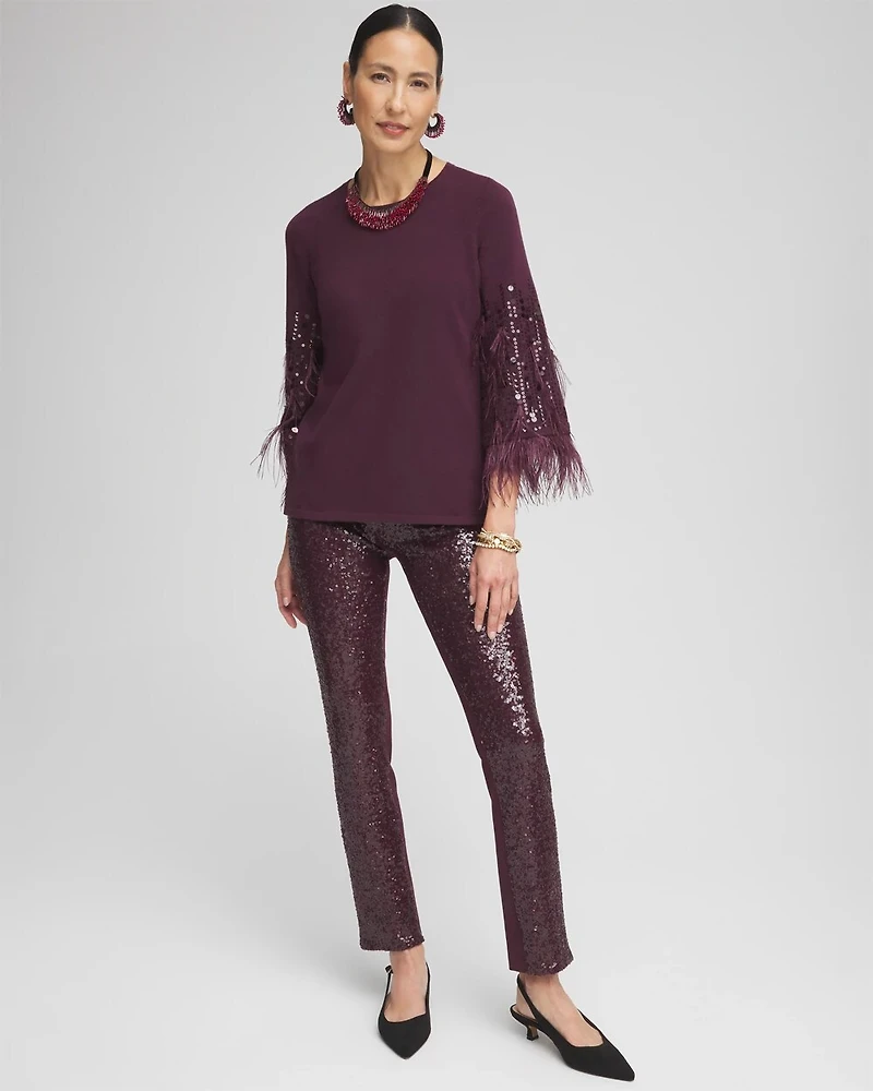 Petite Juliet Sequin Front Ankle Pants