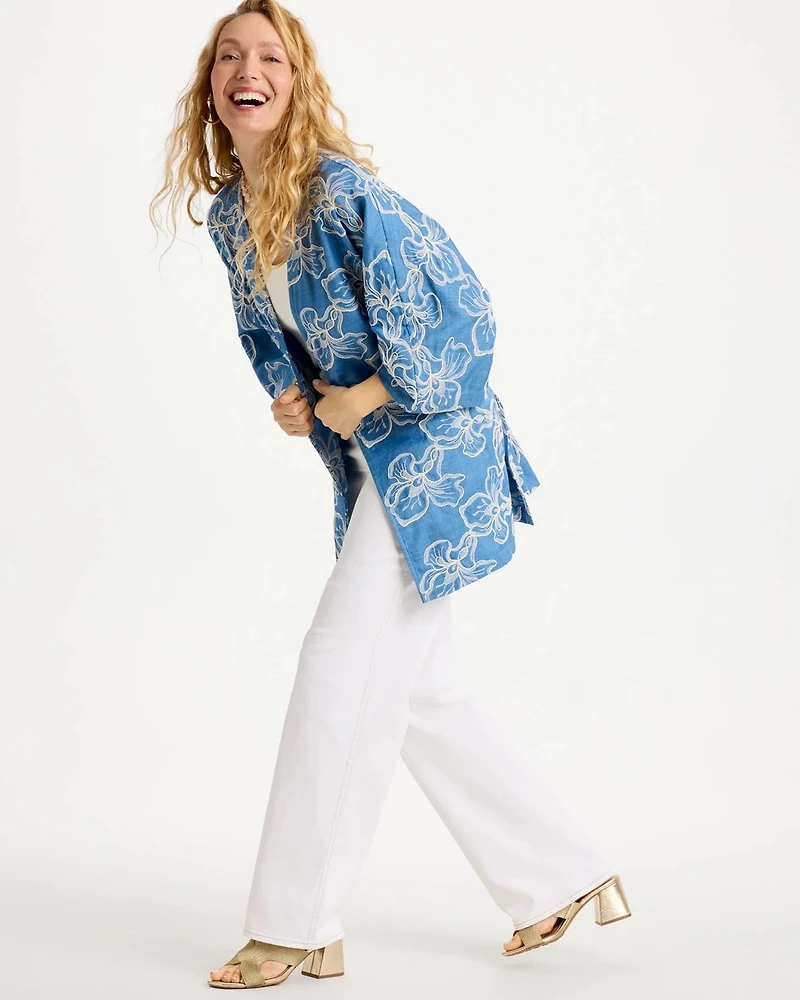 Woven Embroidered Belted Kimono