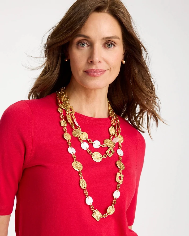 Pearl Hammered Long Necklace