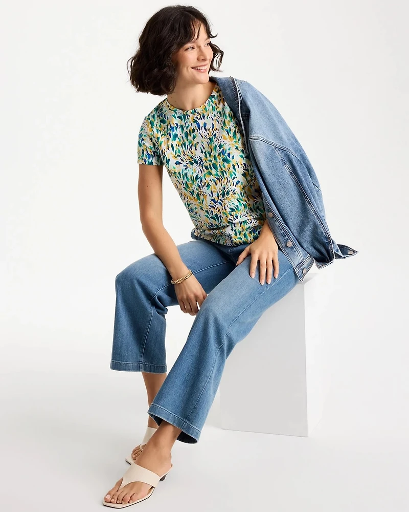 Printed Cotton Stretch Cap-Sleeve Tee