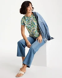 Printed Cotton Stretch Cap-Sleeve Tee