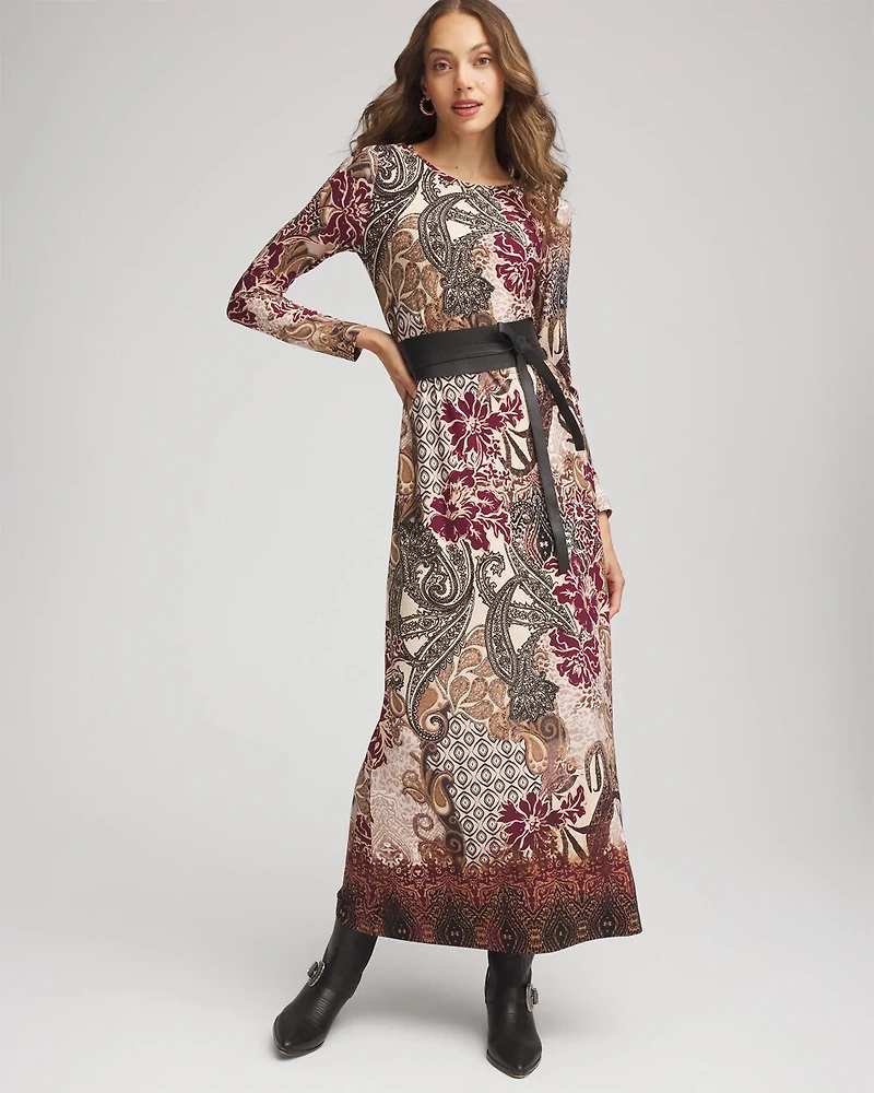 Patchwork Boatneck Column Maxi Dress