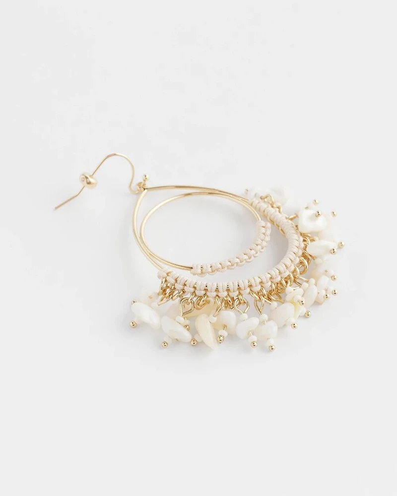 No Droop® White Fringe Hoop Earrings