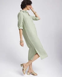 Petite Linen Embellished Midi Shirt Dress