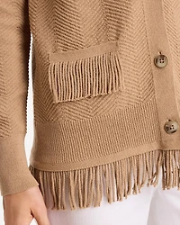 Cotton-Blend Fringed Long-Sleeve Cardigan