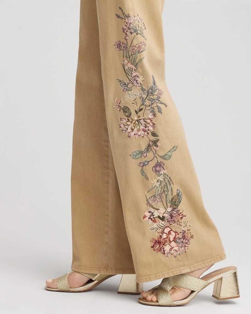 Embroidered High-Rise Wide-Leg Jeans