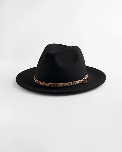 Animal-Print-Trim Wool Felt Fedora Hat