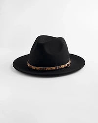 Animal-Print-Trim Wool Felt Fedora Hat