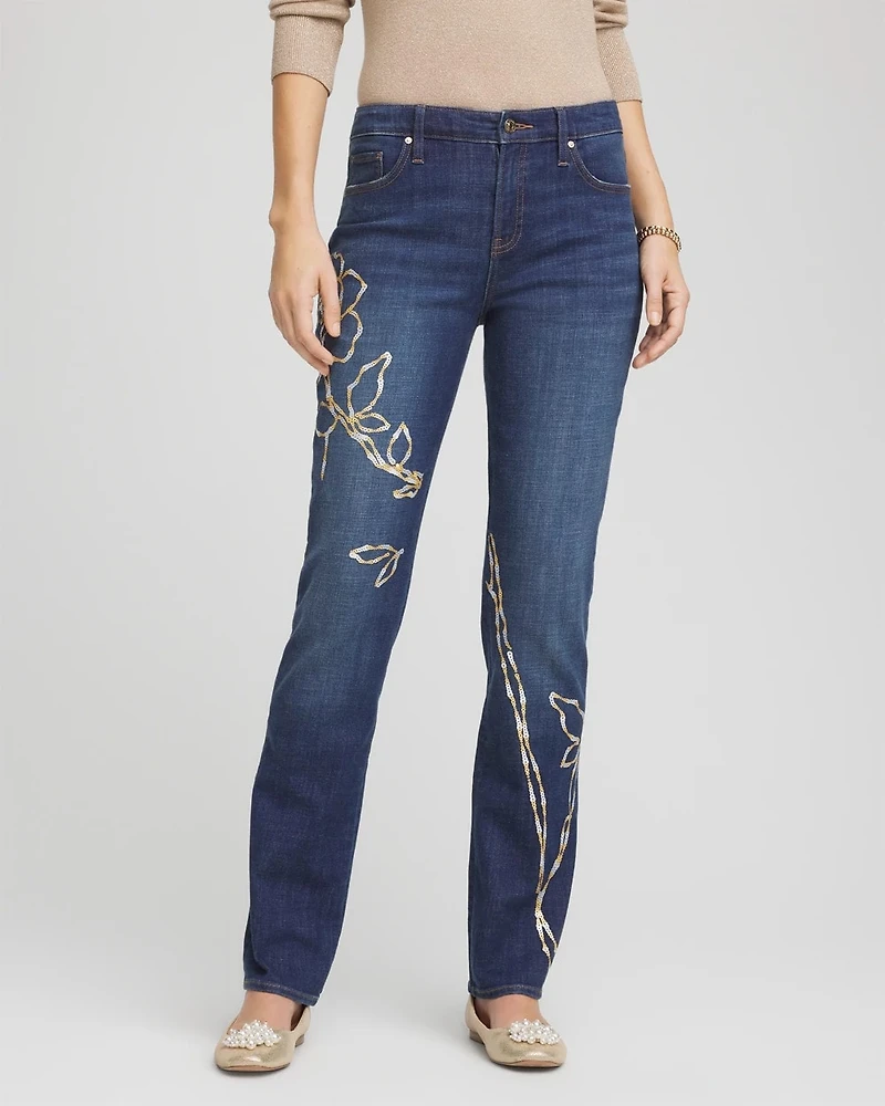 Sequins Rose Girlfriend Slim-Leg Jeans