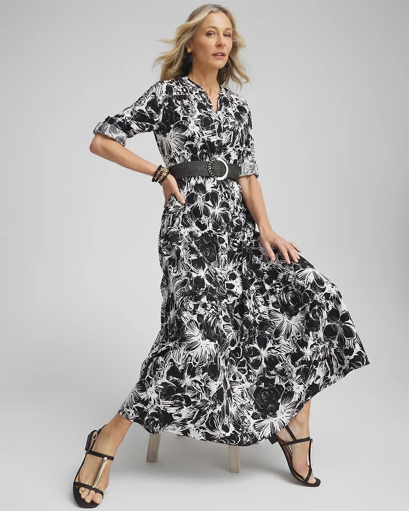Cotton Roll Tab Sleeve Maxi Dress