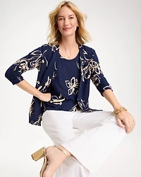 Floral Linen Open Front Cardigan