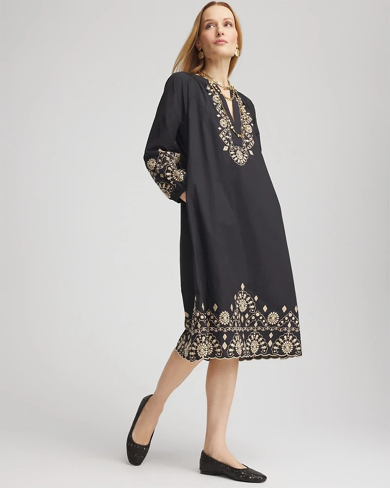 Scalloped-Hem Poplin Midi Dress