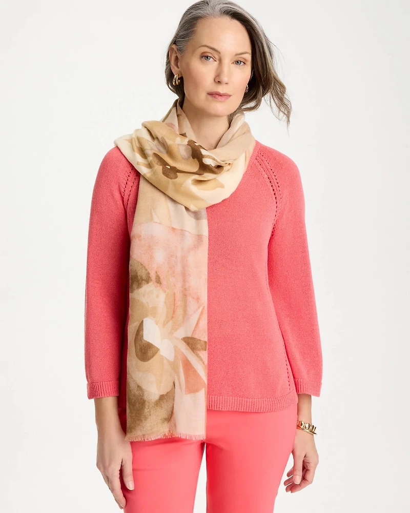 Neutral Floral Oblong Scarf