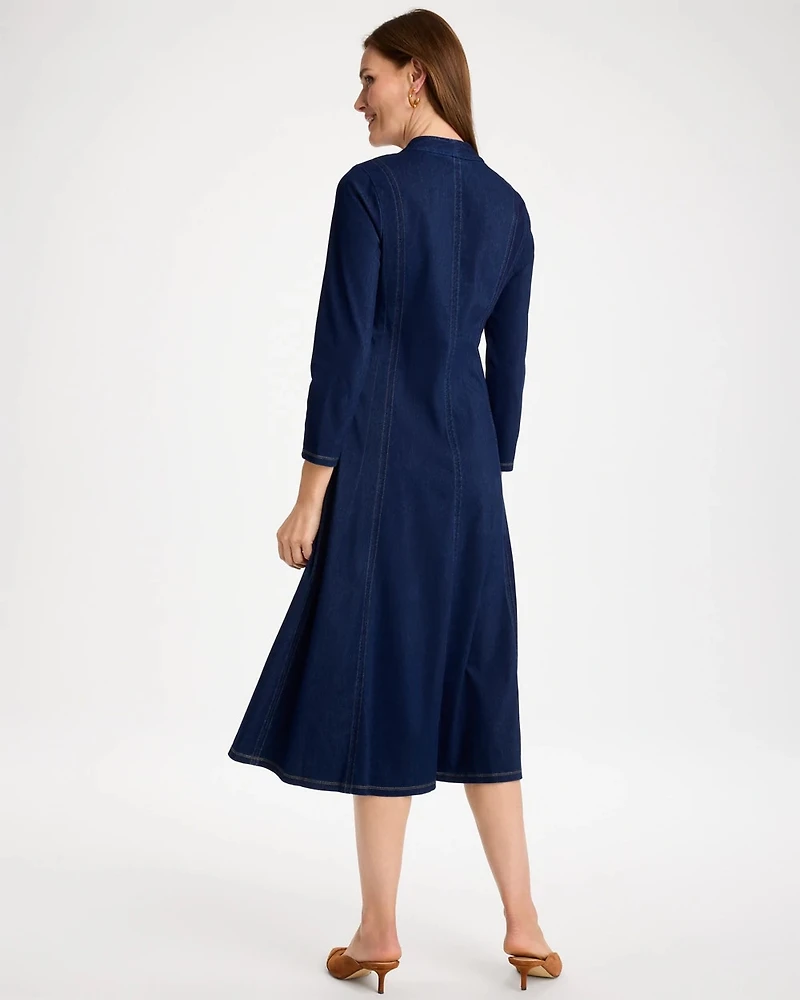 Knit Denim Seamed 3/4 Sleeve Dress