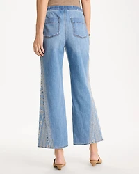 Floral Geo Wide-Leg Drawstring Jeans