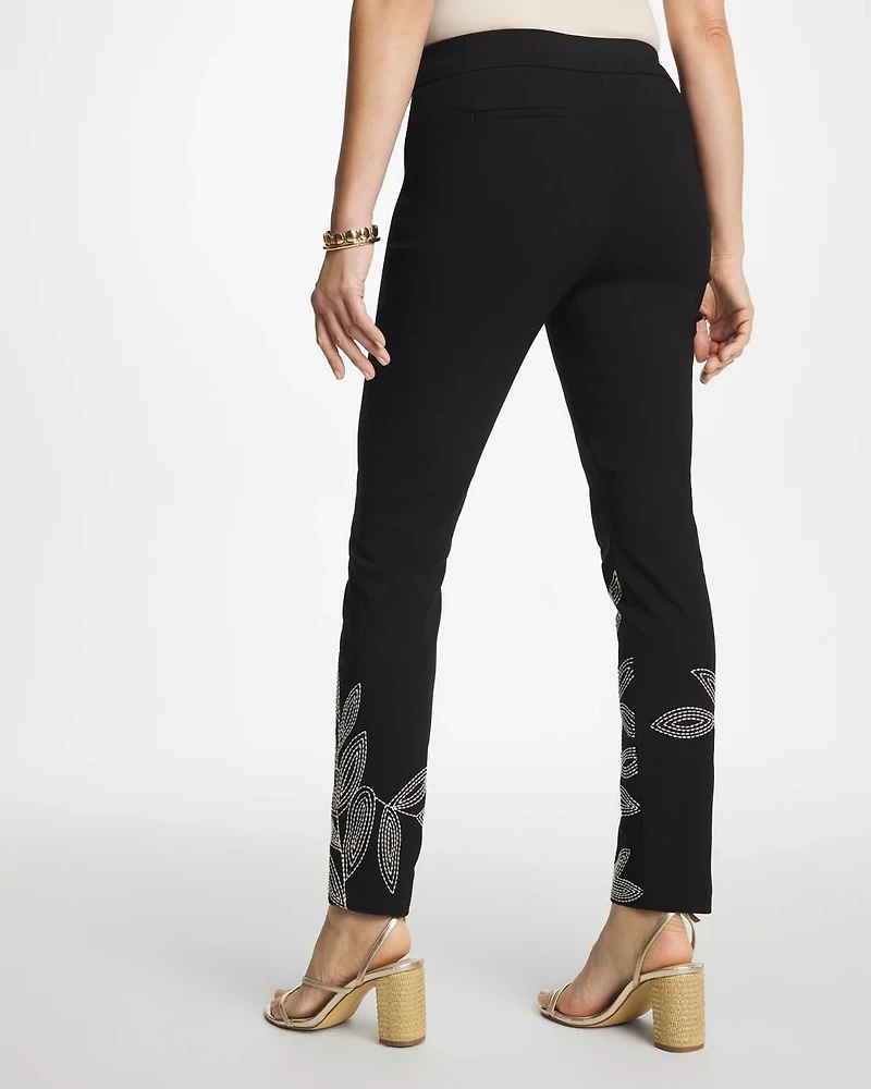 Floral Soutache Brigitte™ Slim Pull-On Ankle Pants