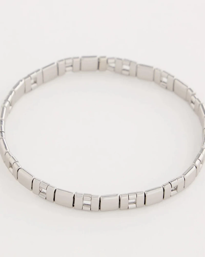 Glam Silvertone Slice Stretch Bracelet