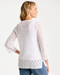 Cotton-Linen Lace Notch-Neck Sweater