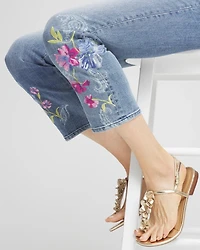 Girlfriend Floral Embroidered Cropped Jeans