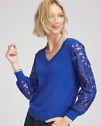 Woven Lace V-Neck Pullover Sweater