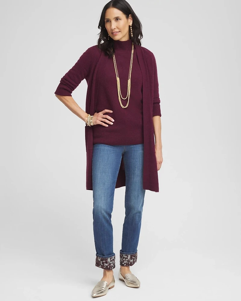 Cashmere Elbow Sleeve Mock Neck Sweater