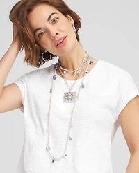 Silver Tone Square Pendant Necklace
