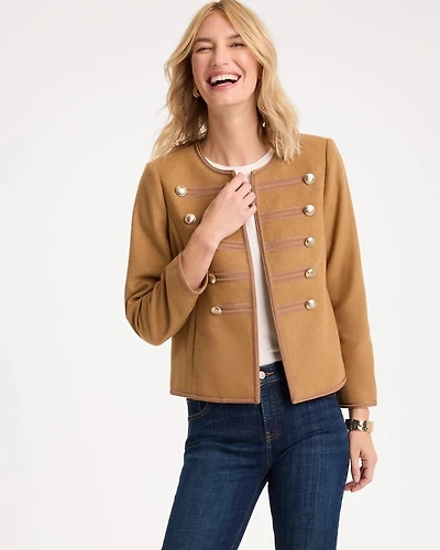Melton-Blend Wool Band Jacket