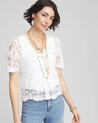 Crochet-Style Short-Sleeved Cardigan