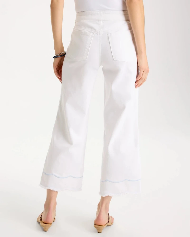 Pull-On Wide-Leg White Crop Jeans